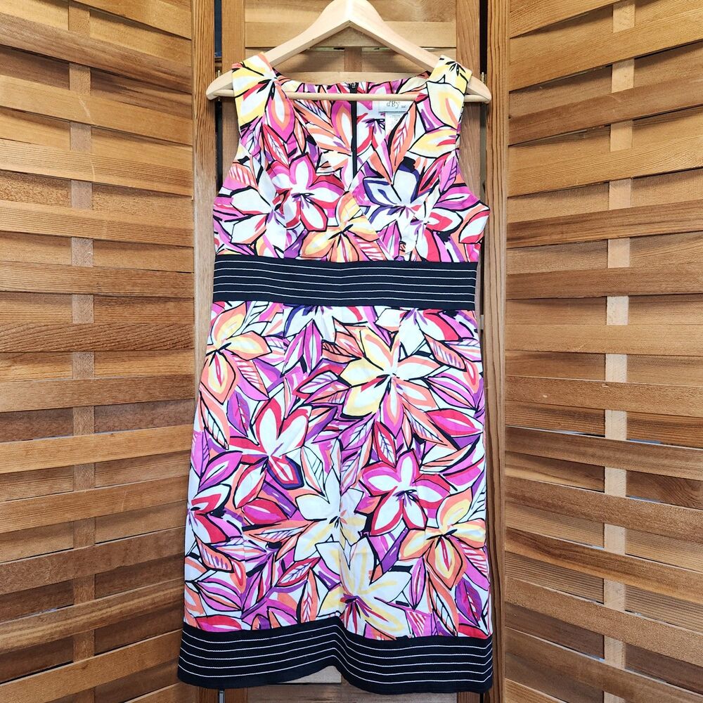 dBy Red Orange Yellow White Floral Sleeveless Dress Women 12 Cotton Spandex